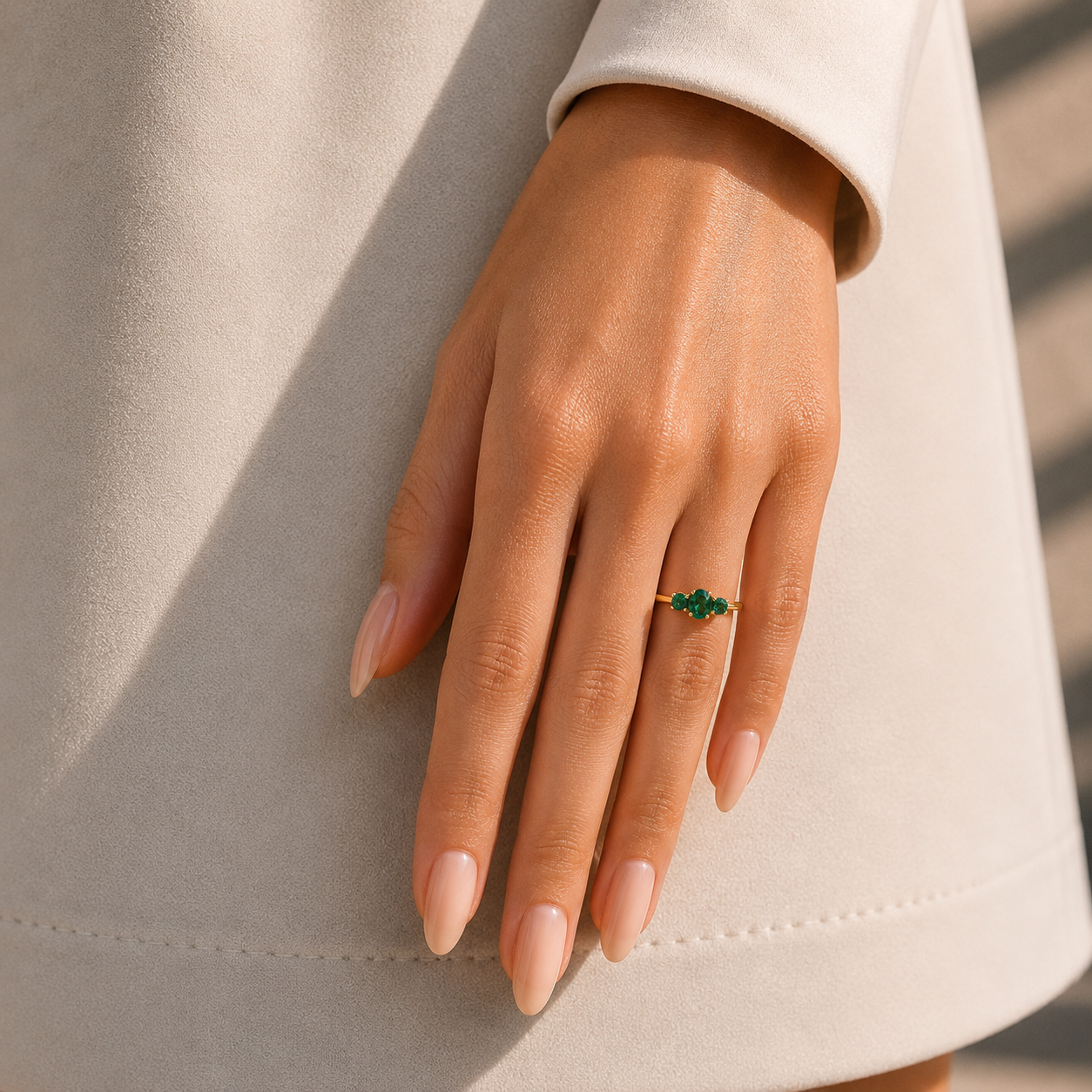 Boble Emerald Oval Three-Stone Ring in Gold