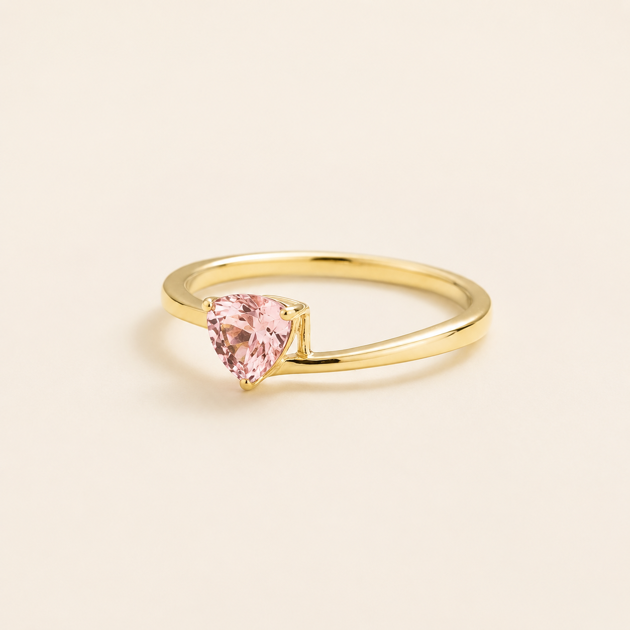 Trillion Morganite Solitaire Ring in Gold Angle View