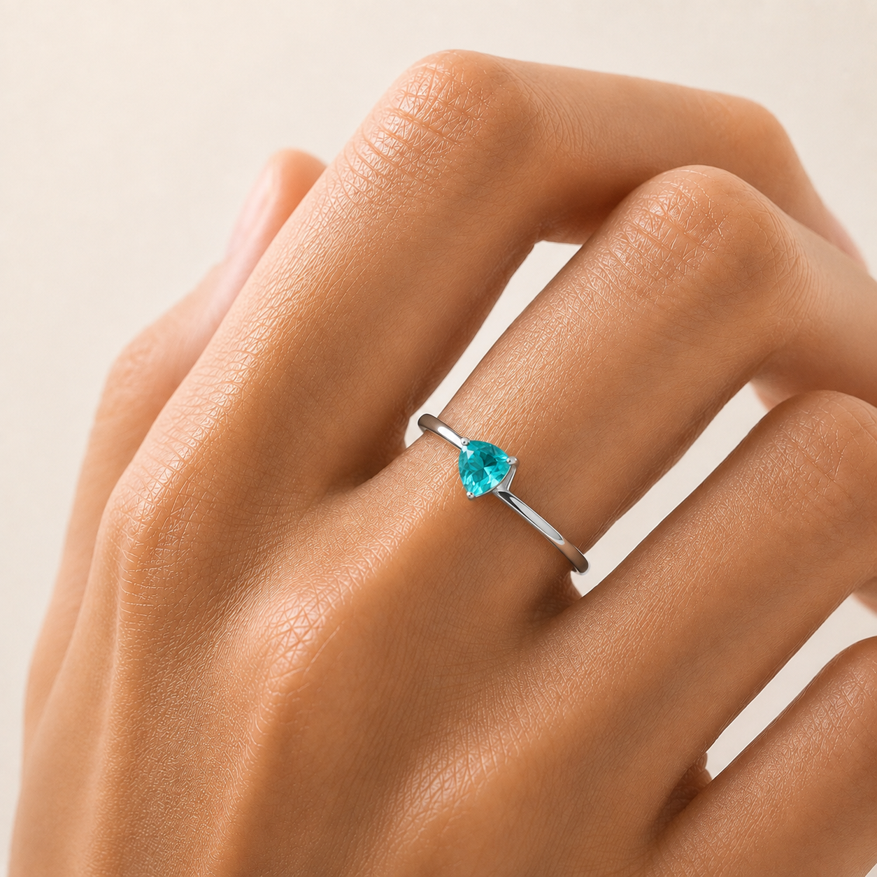 Trillion Paraiba Solitaire Ring in White Gold
