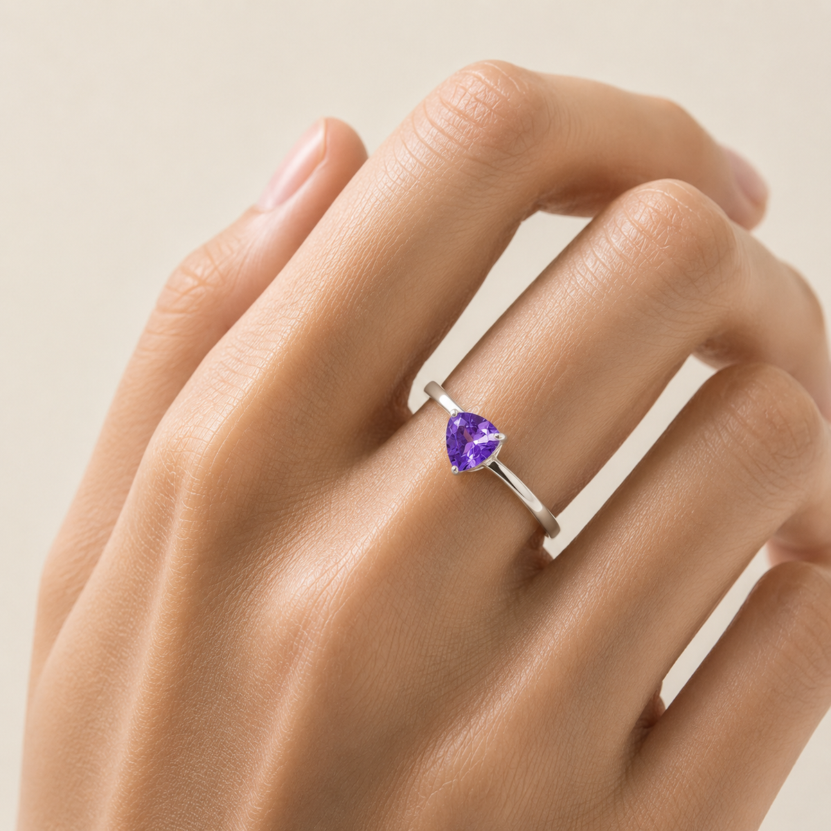 Trillion Purple Sapphire Solitaire Ring in White Gold