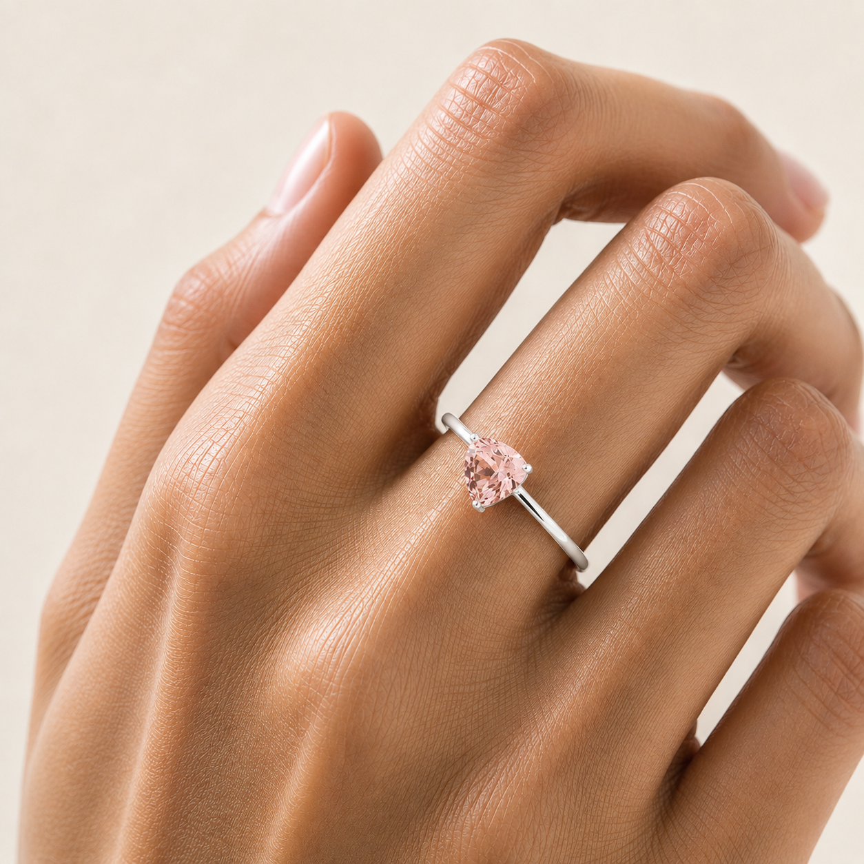 Trillion Morganite Solitaire Ring in White Gold