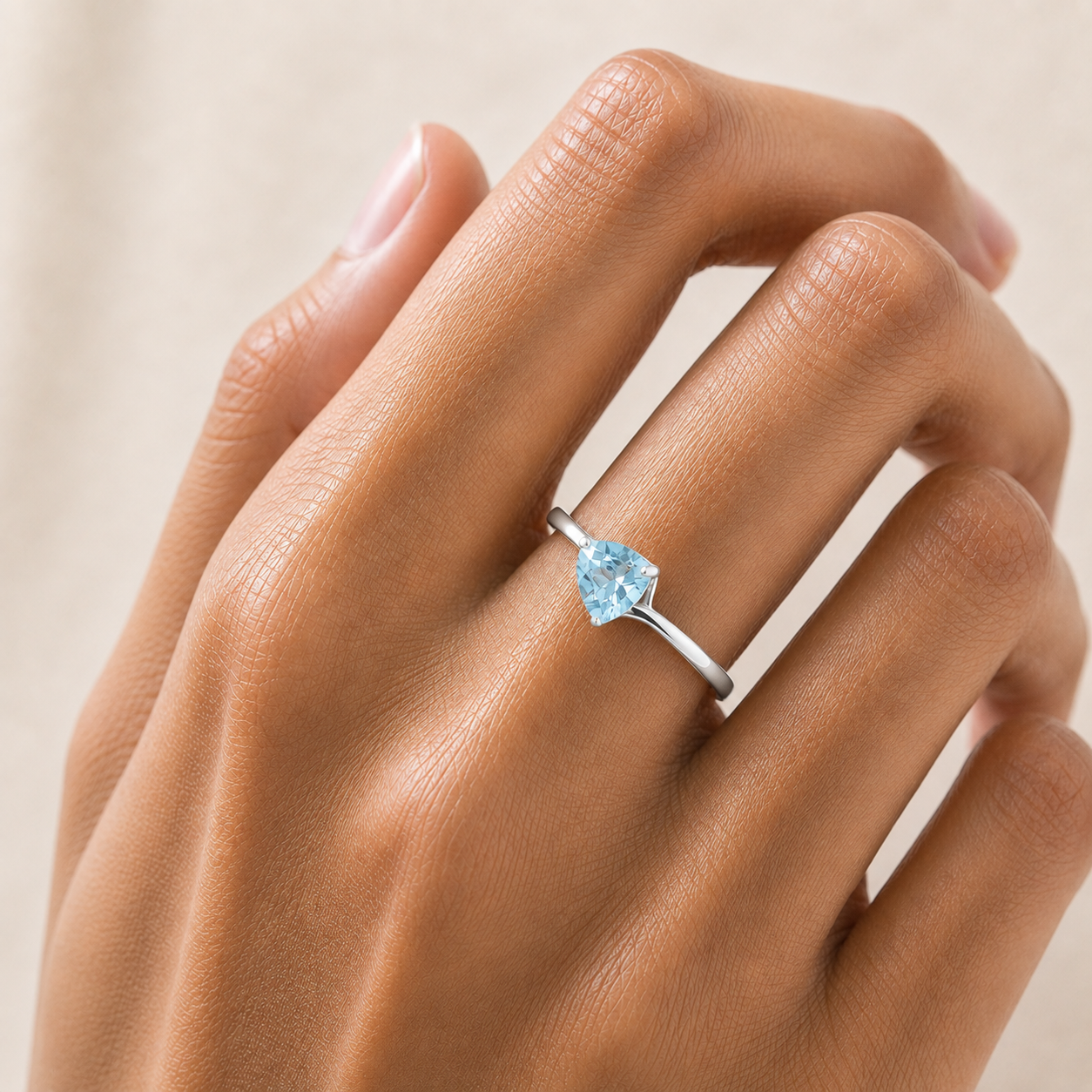 Trillion Aquamarine Solitaire Ring in White Gold