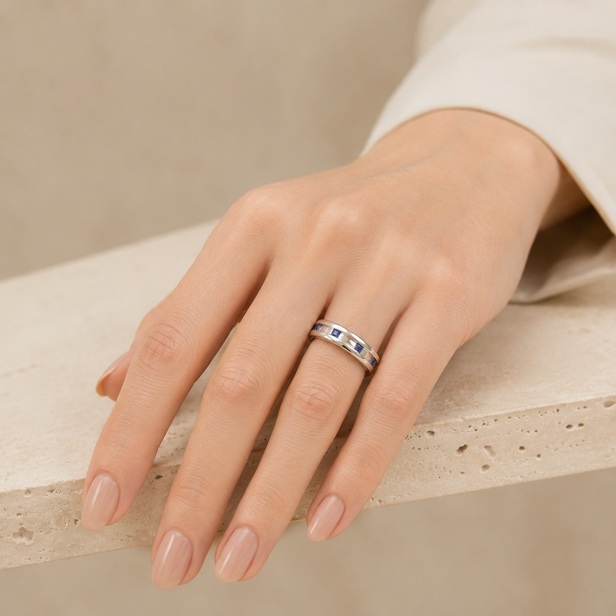 Amur Blue Sapphire Channel-Set Band in White Gold