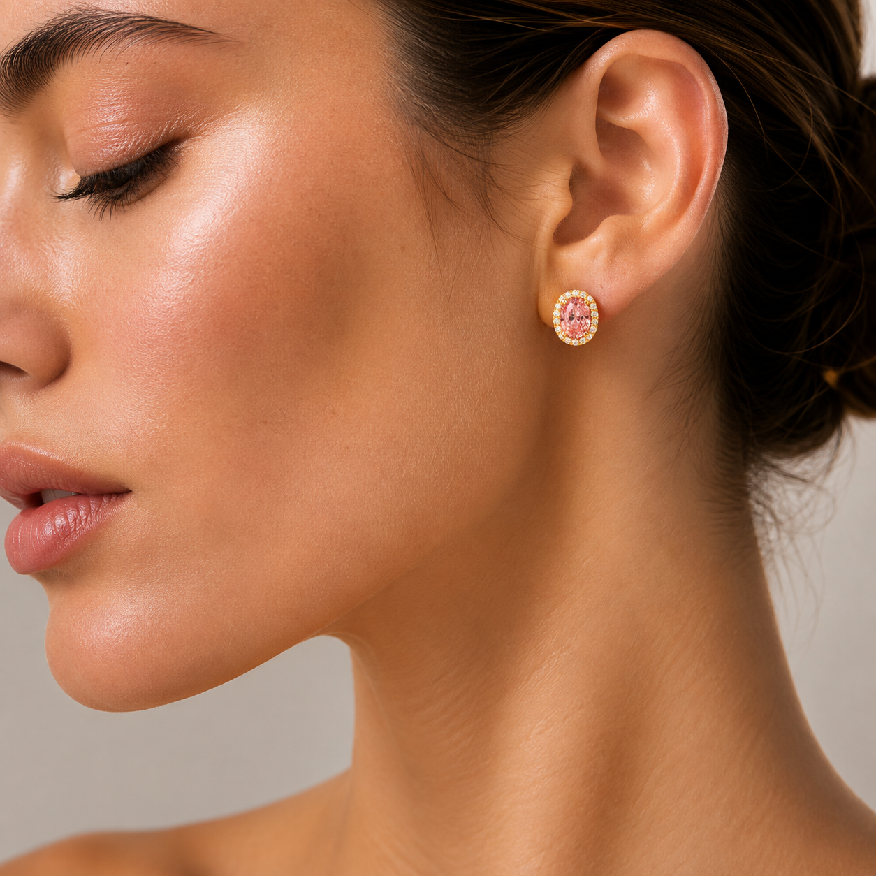 Mina Oval Padparadscha Sapphire & Diamond Halo Earrings In Gold