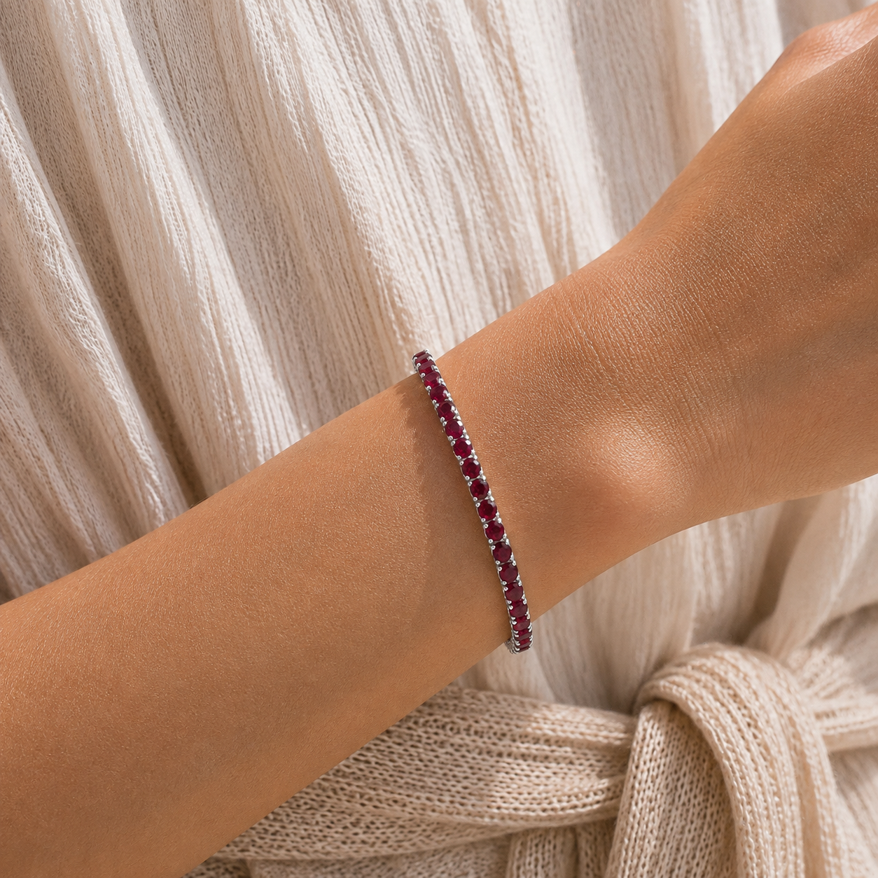 Stacy Ruby Round Tennis Bracelet in White Gold