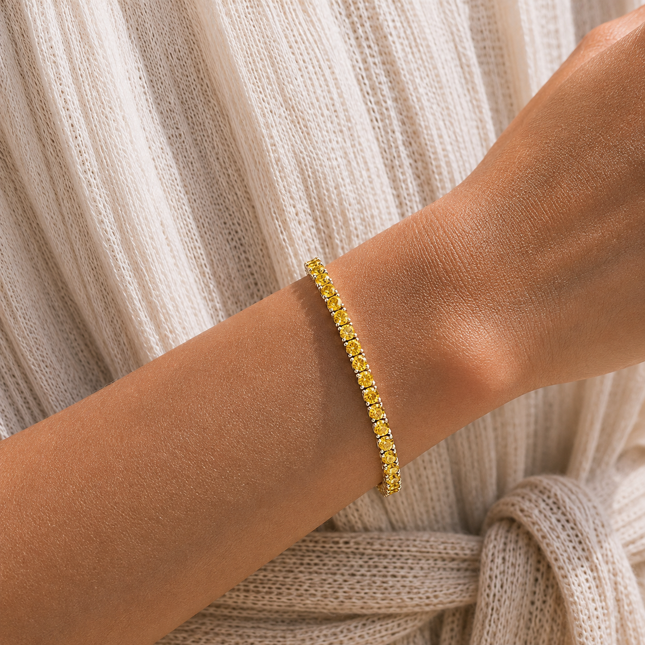 Stacy Yellow Sapphire Round Tennis Bracelet in Gold