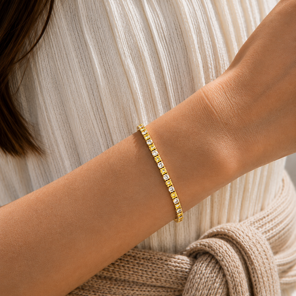 Stacy Yellow Sapphire & Diamond Round Tennis Bracelet in Gold