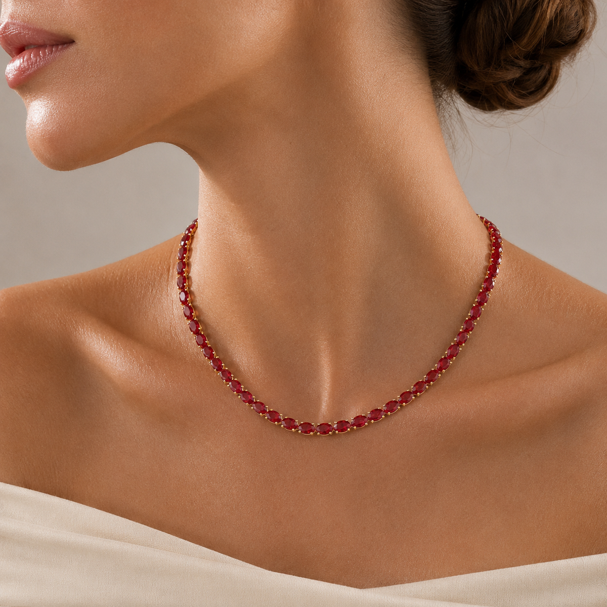 Salto Ruby Oval Tennis Necklace in Gold