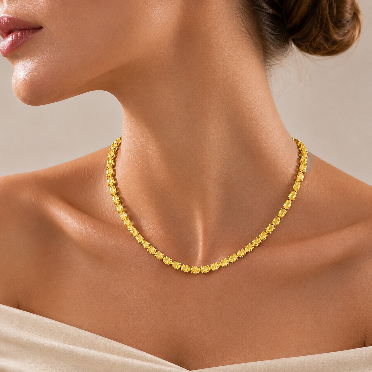 Salto Yellow Sapphire Oval Tennis Necklace in Gold