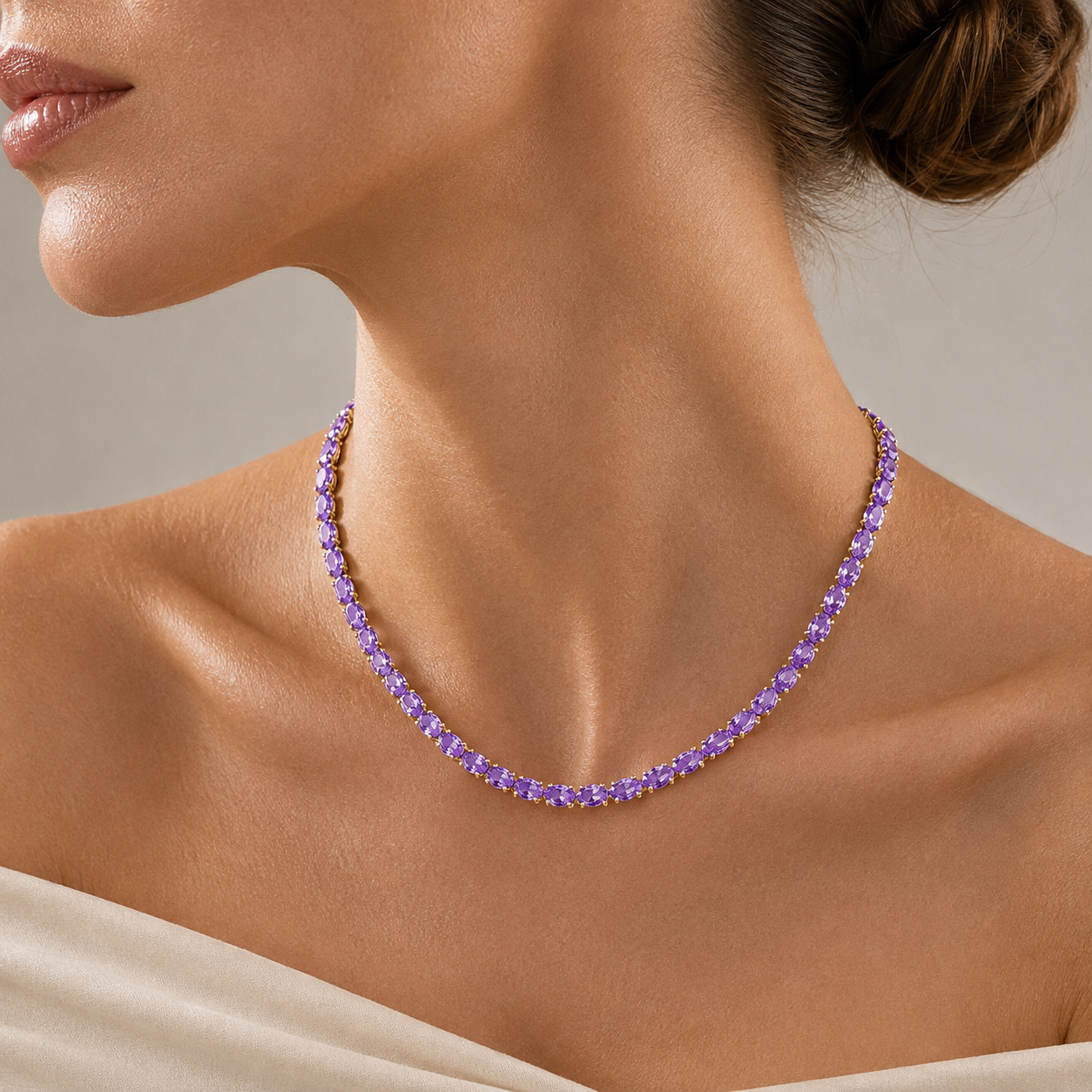 Salto Purple Sapphire Oval Tennis Necklace in Gold