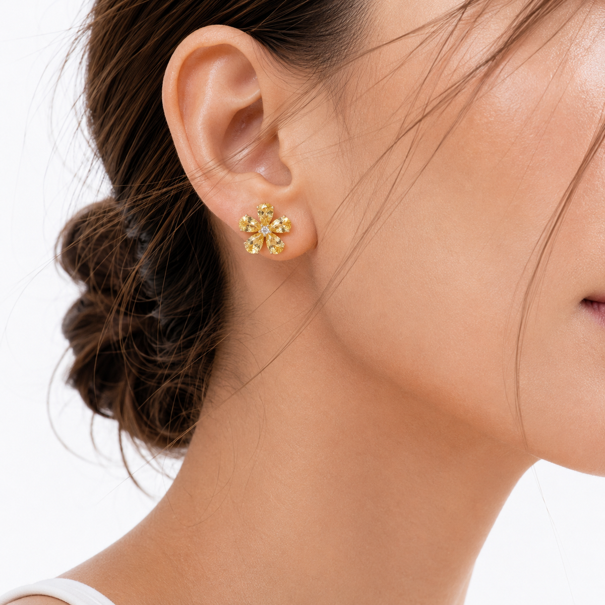 Florea Yellow Sapphire & Diamond Flower Stud Earrings in Gold