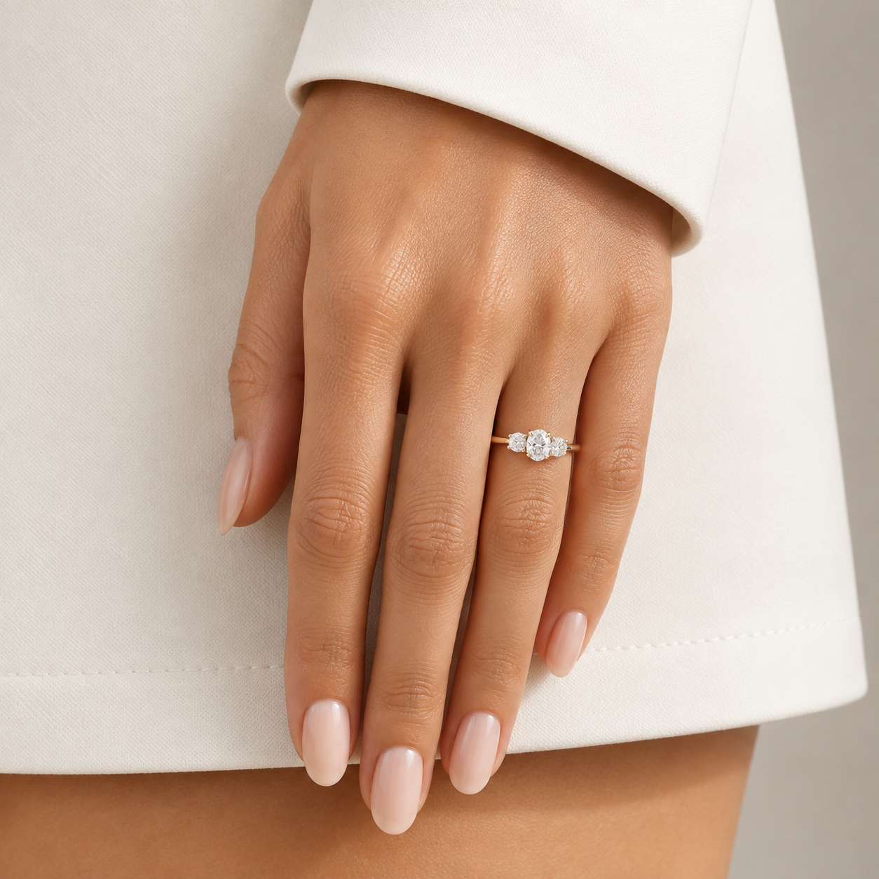 Boble Diamond Oval Three-Stone Ring in White Gold