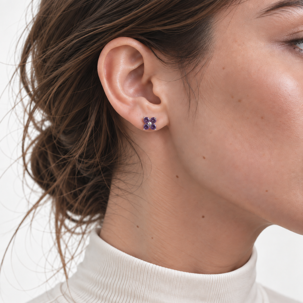 Clover Purple Sapphire Earrings In White Gold