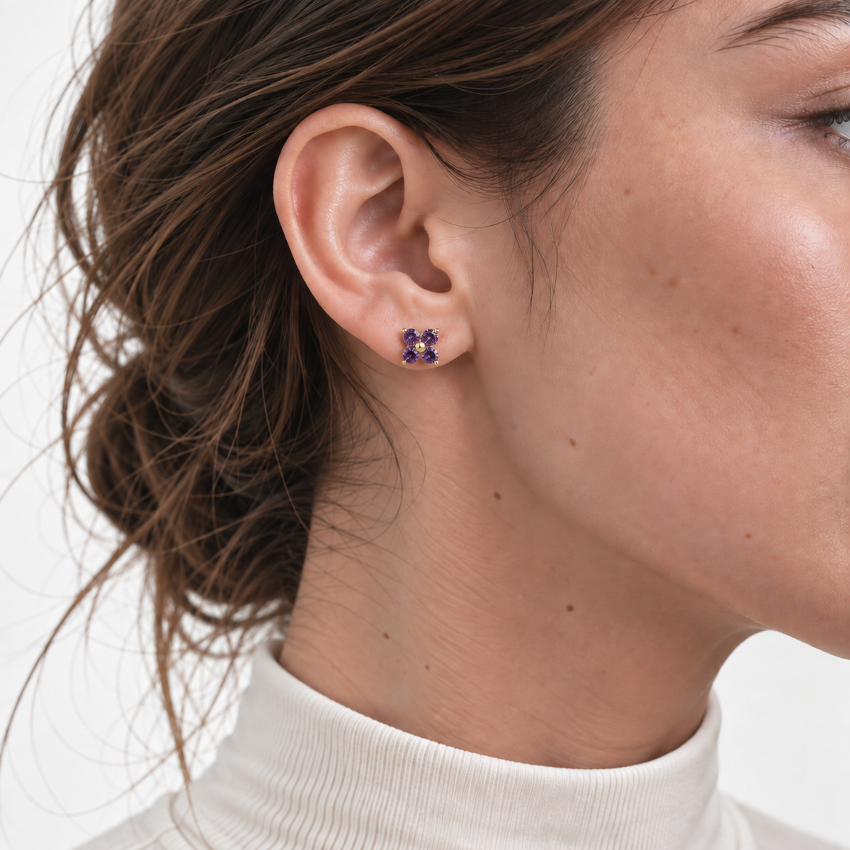 Clover Purple Sapphire Earrings In Gold