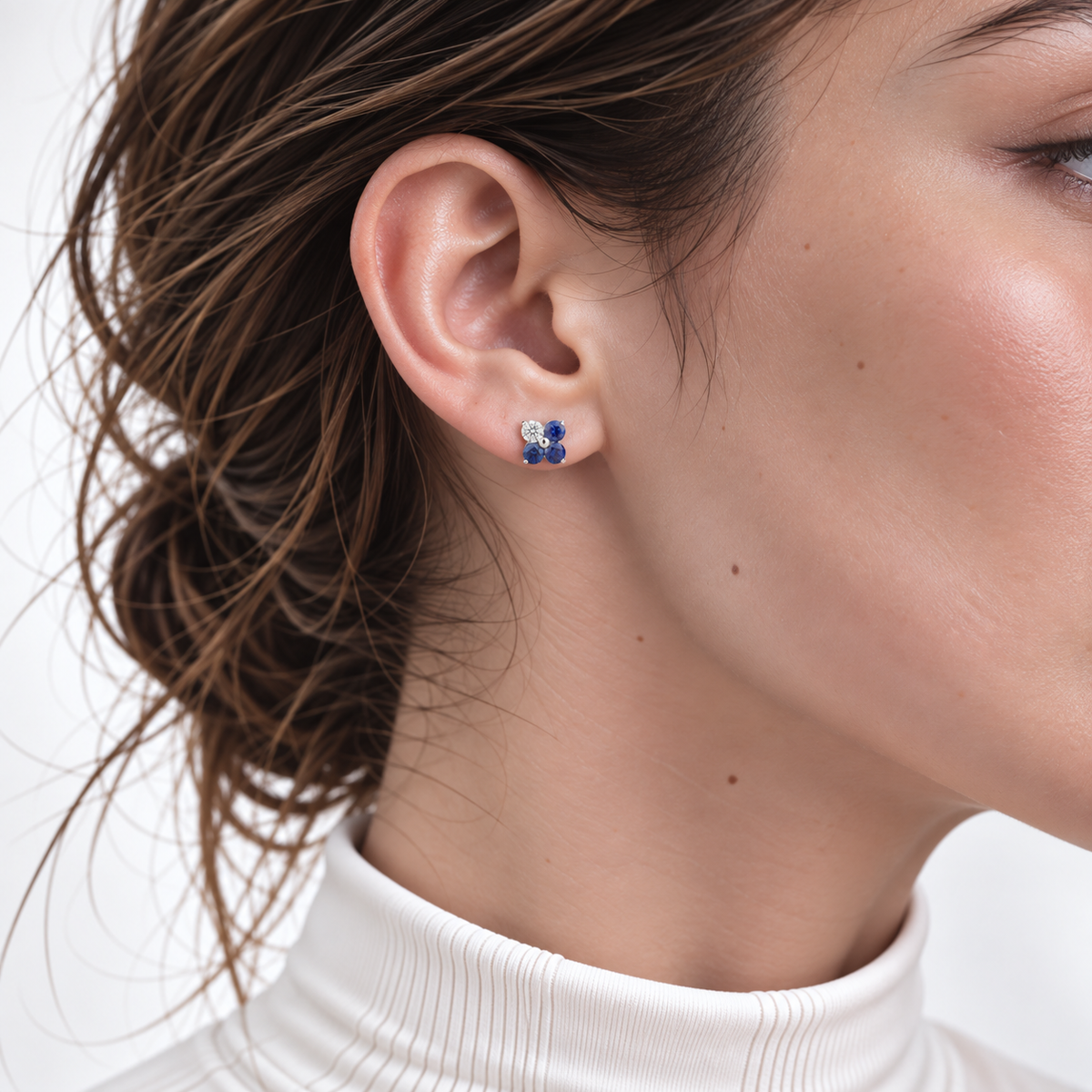 Clover Blue Sapphire & Diamond Earrings In White Gold