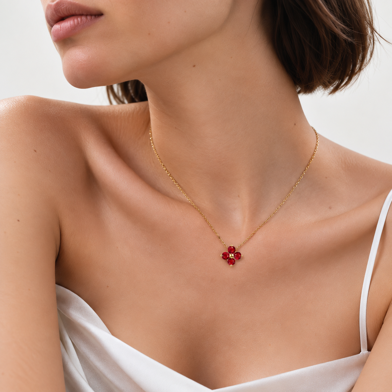 Clover Ruby Necklace In Gold