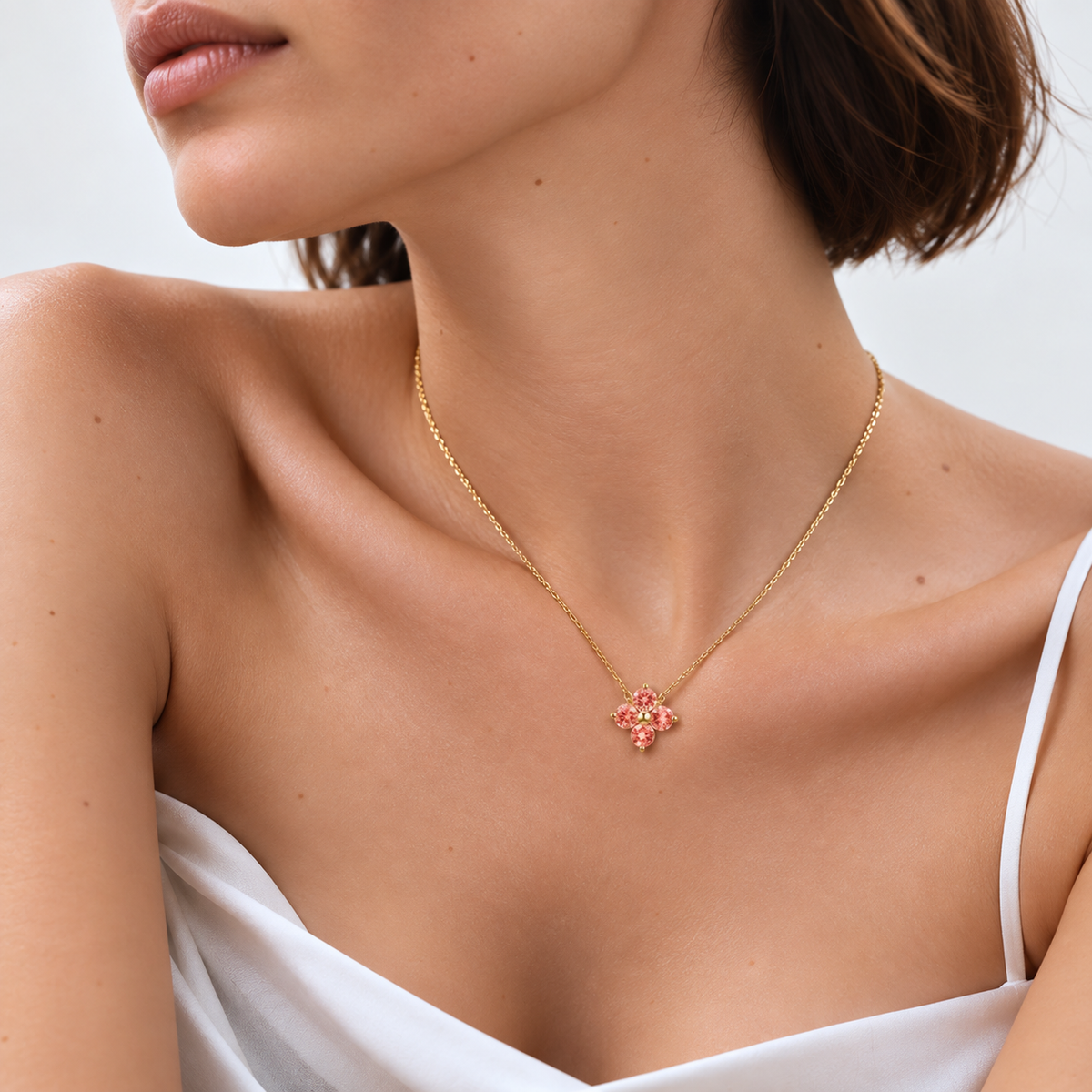 Clover Padparadscha Sapphire Necklace In Gold
