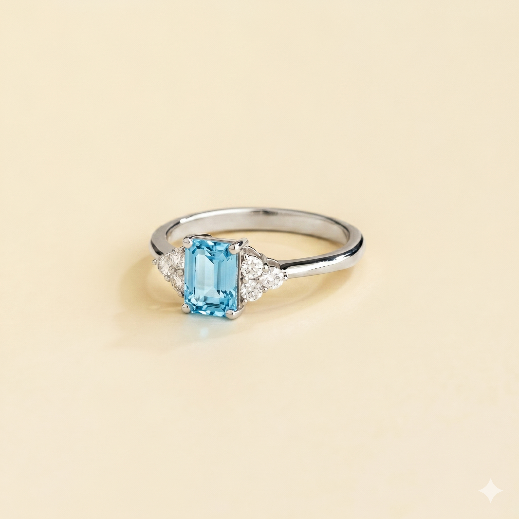 Chateau Aquamarine Emerald-Cut & Diamond Ring in White Gold