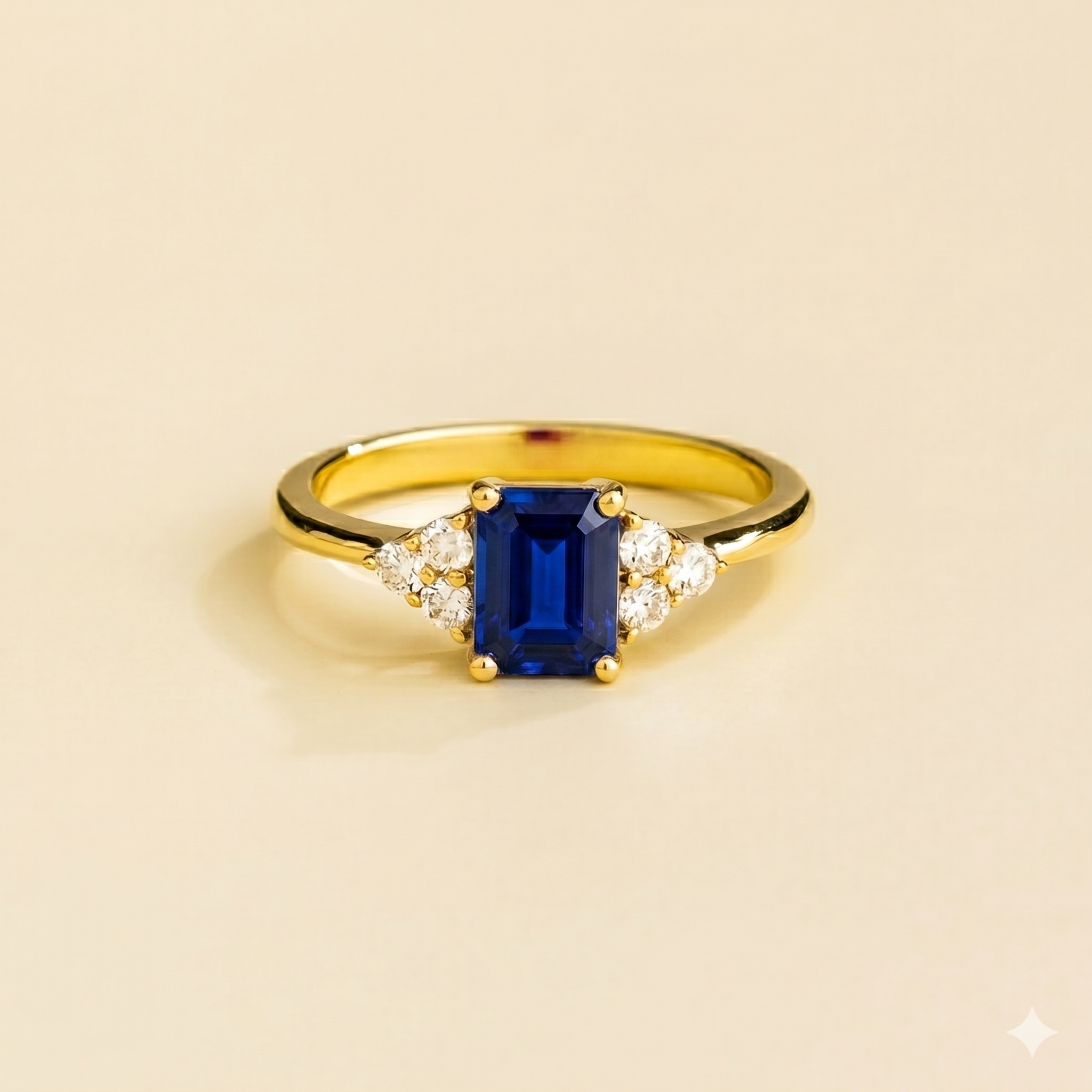 Chateau Blue Sapphire Emerald-Cut & Diamond Ring in Gold