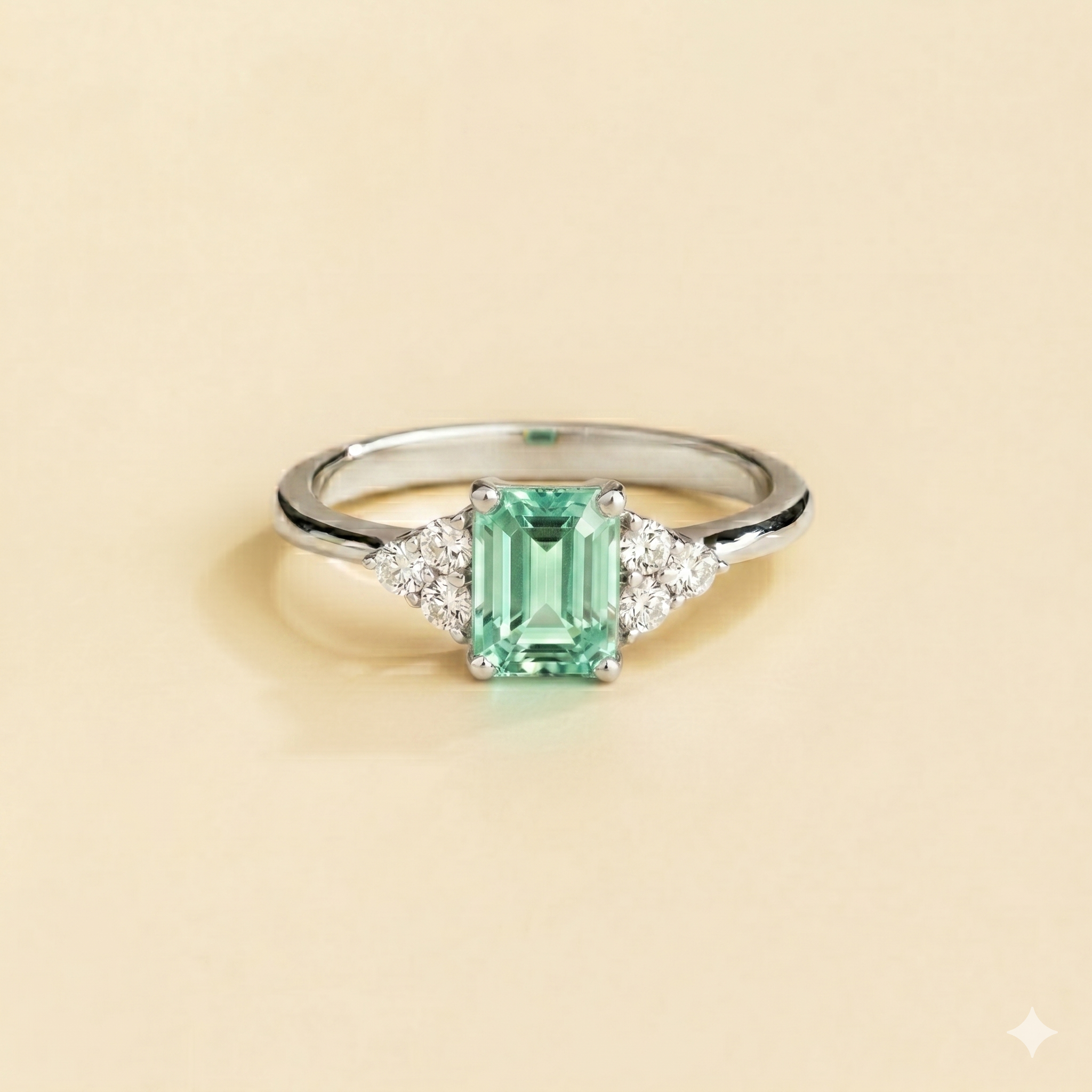 Chateau Green Sapphire Emerald-Cut & Diamond Ring in White Gold