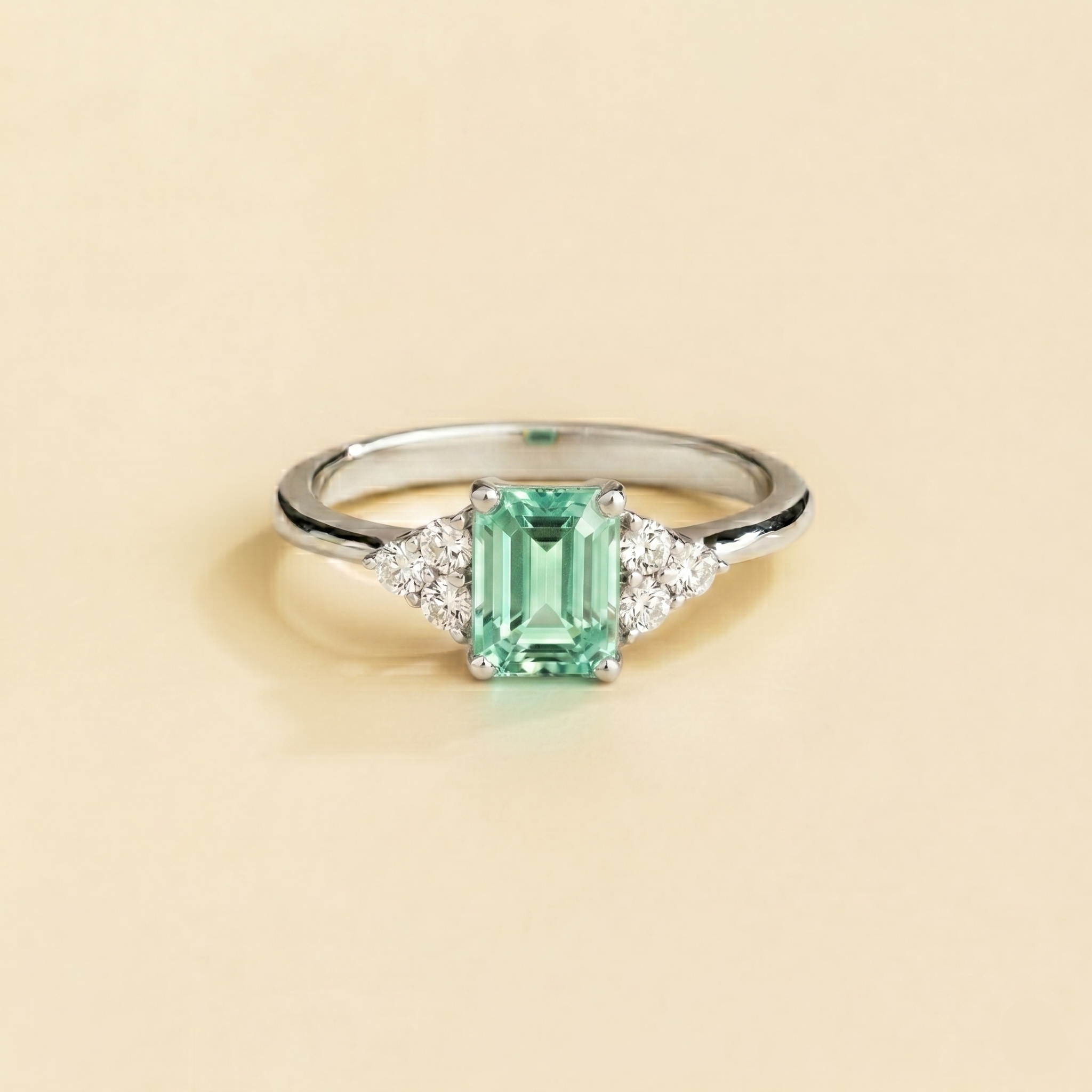 Chateau Green Sapphire Emerald-Cut & Diamond Ring in White Gold