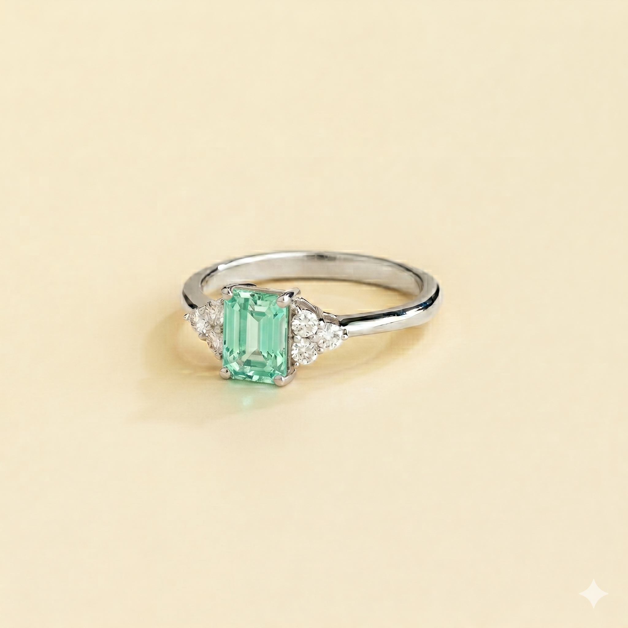 Chateau Green Sapphire Emerald-Cut & Diamond Ring in White Gold