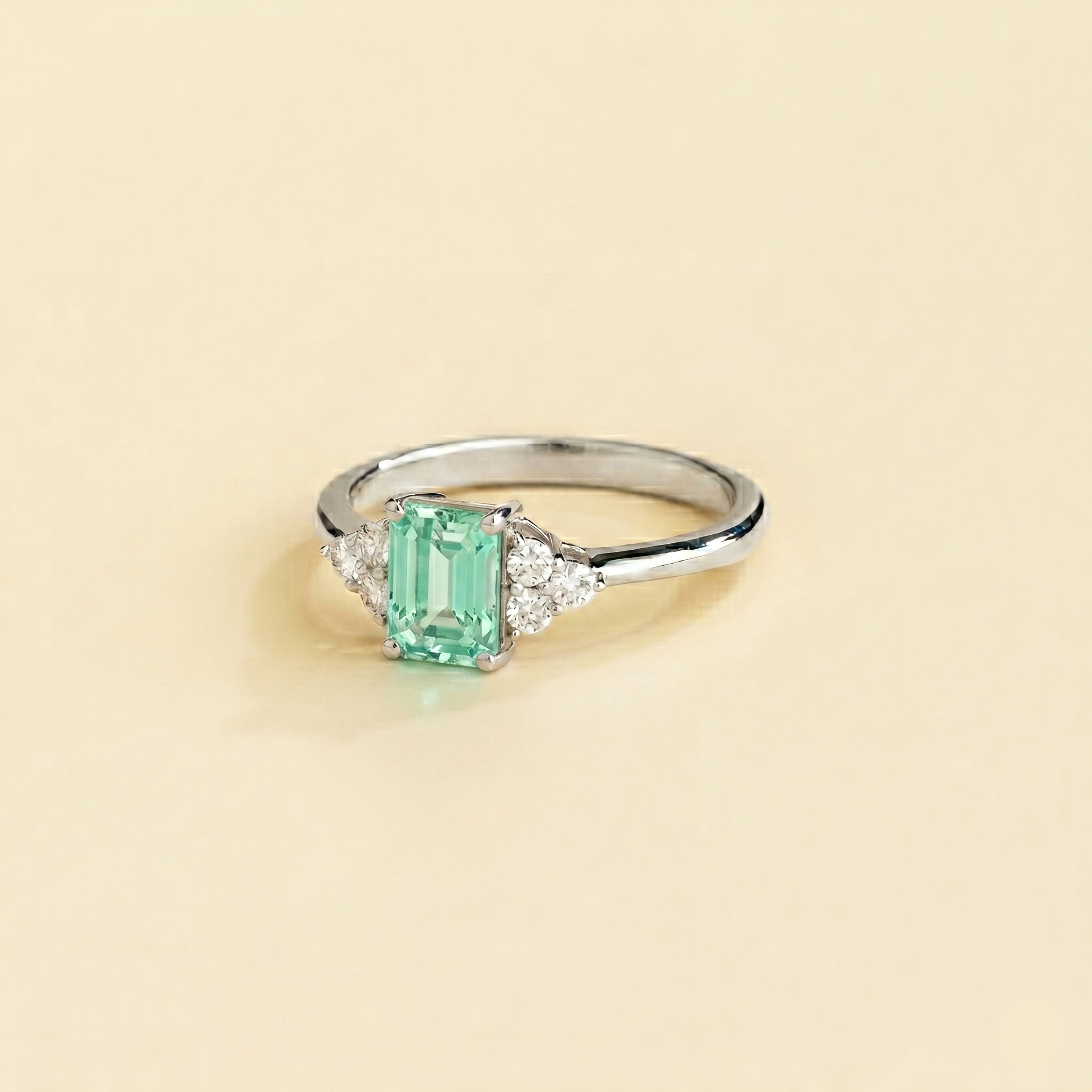 Chateau Green Sapphire Emerald-Cut & Diamond Ring in White Gold