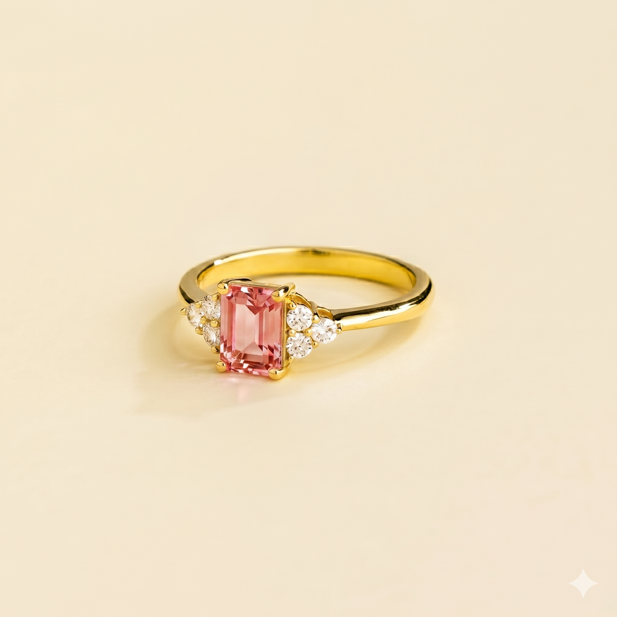 Chateau Padparadscha Sapphire Emerald-Cut & Diamond Ring in Gold