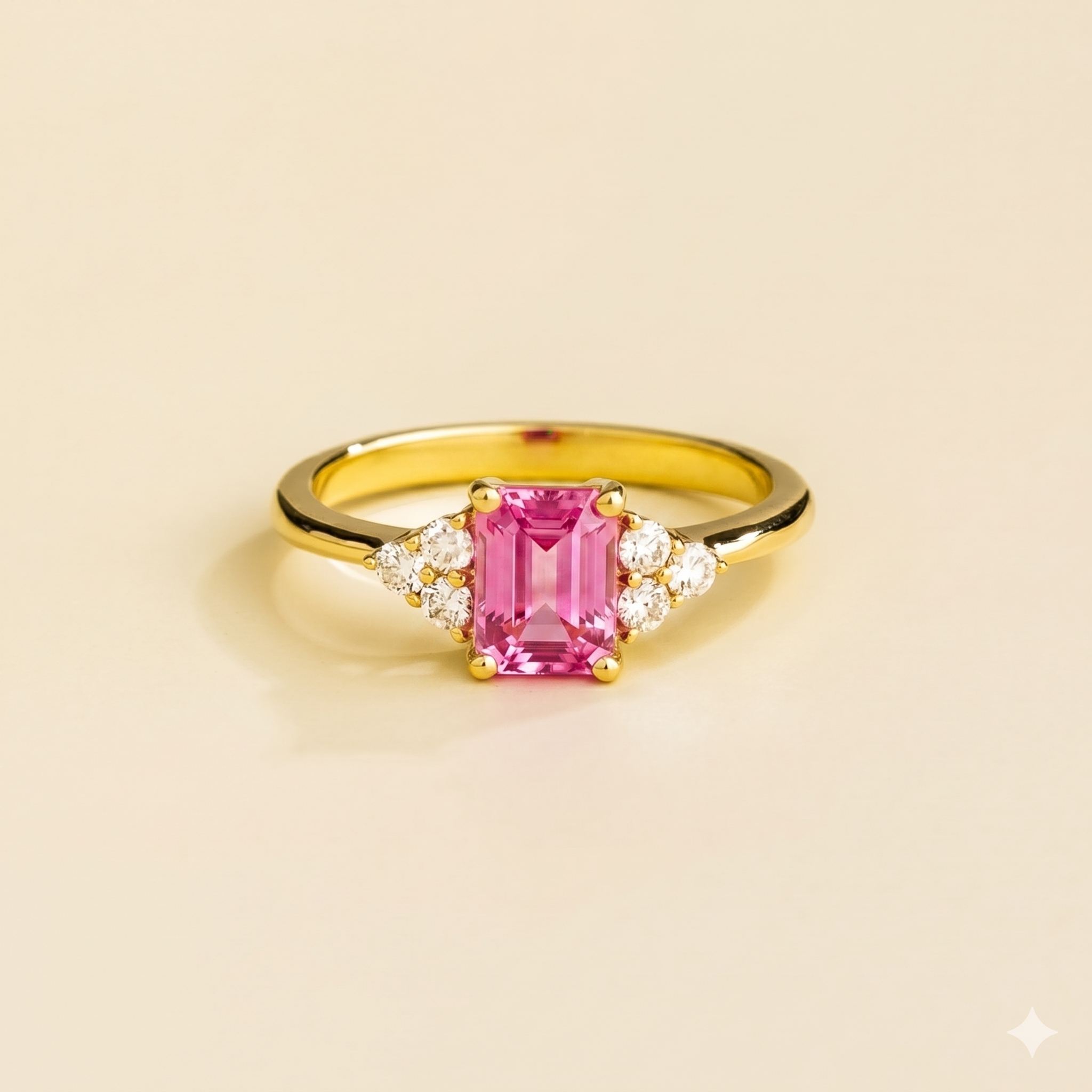 Chateau Pink Sapphire Emerald-Cut & Diamond Ring in Gold