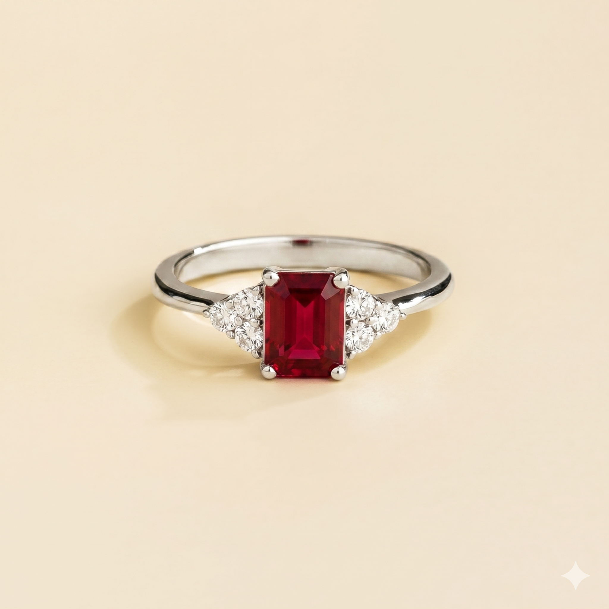 Chateau Ruby Emerald-Cut & Diamond Ring in White Gold