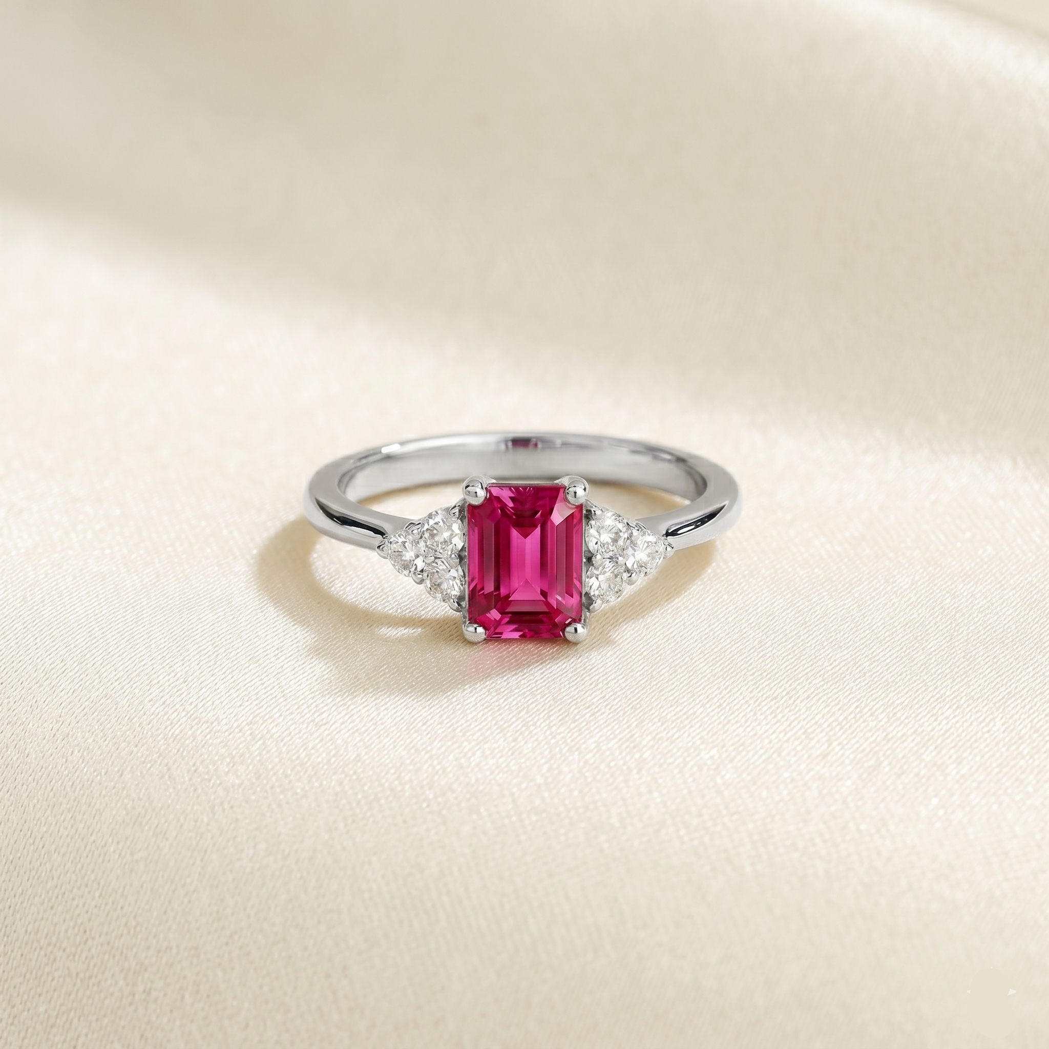 Chateau Vivid Hot Pink Sapphire Emerald-Cut & Diamond Ring in White Gold