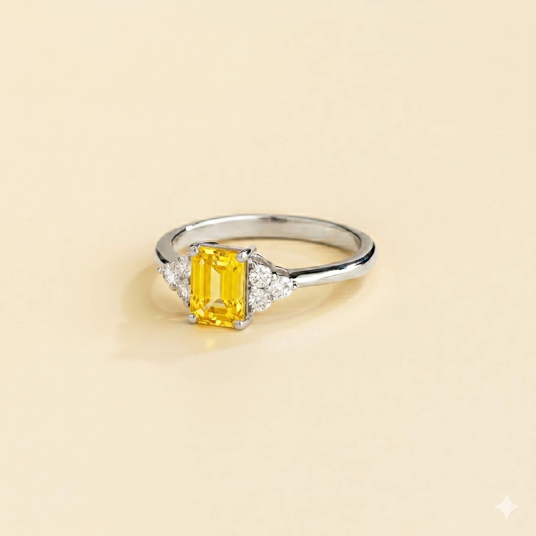 Chateau Yellow Sapphire Emerald-Cut & Diamond Ring in White Gold