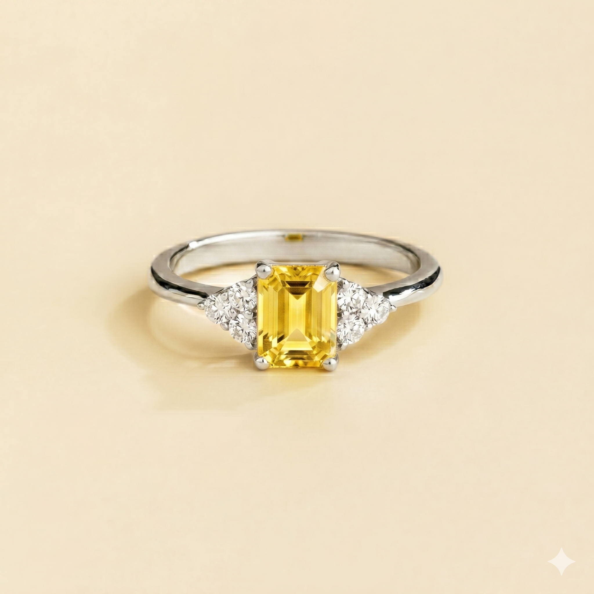Chateau Yellow Sapphire Emerald-Cut & Diamond Ring in White Gold