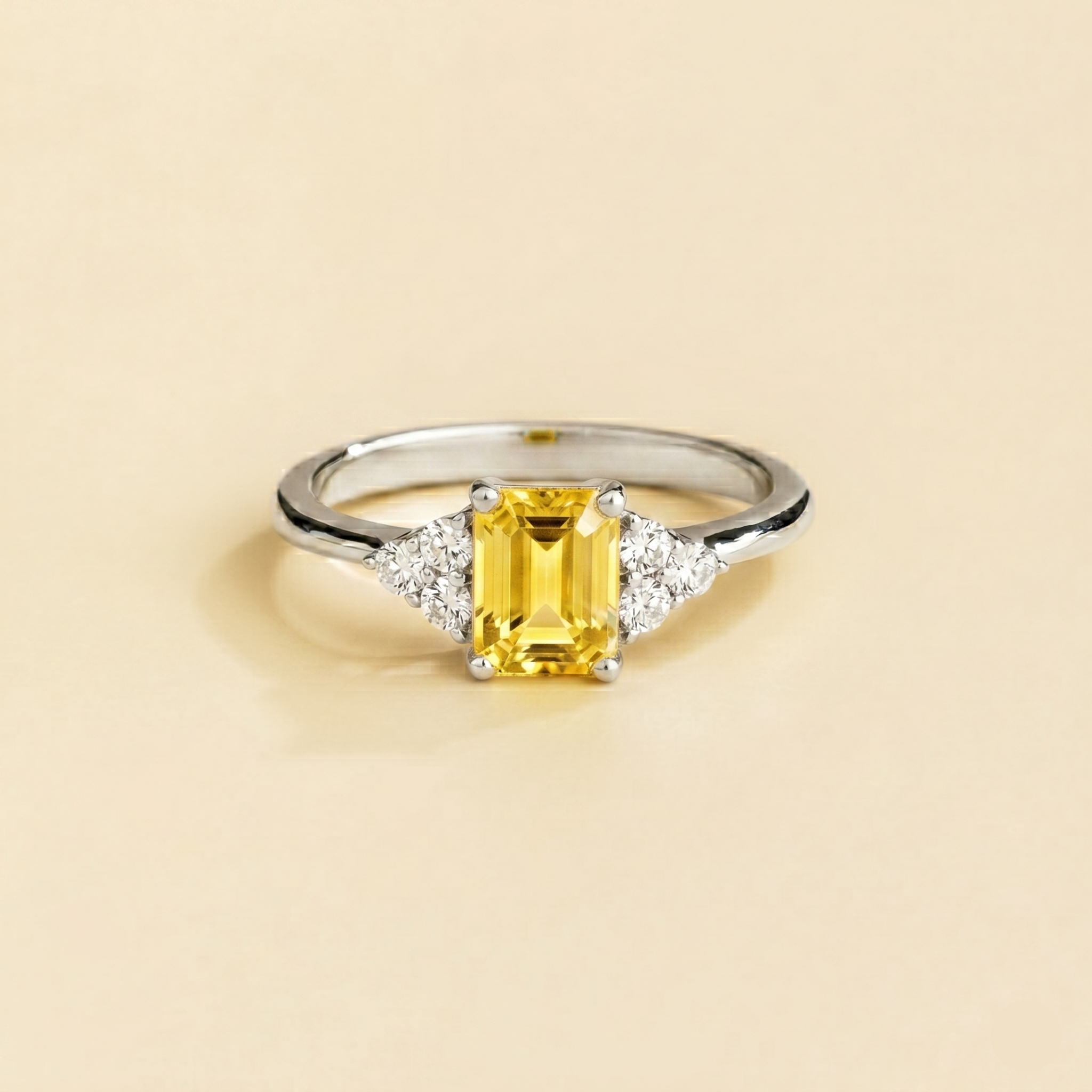 Chateau Yellow Sapphire Emerald-Cut & Diamond Ring in White Gold
