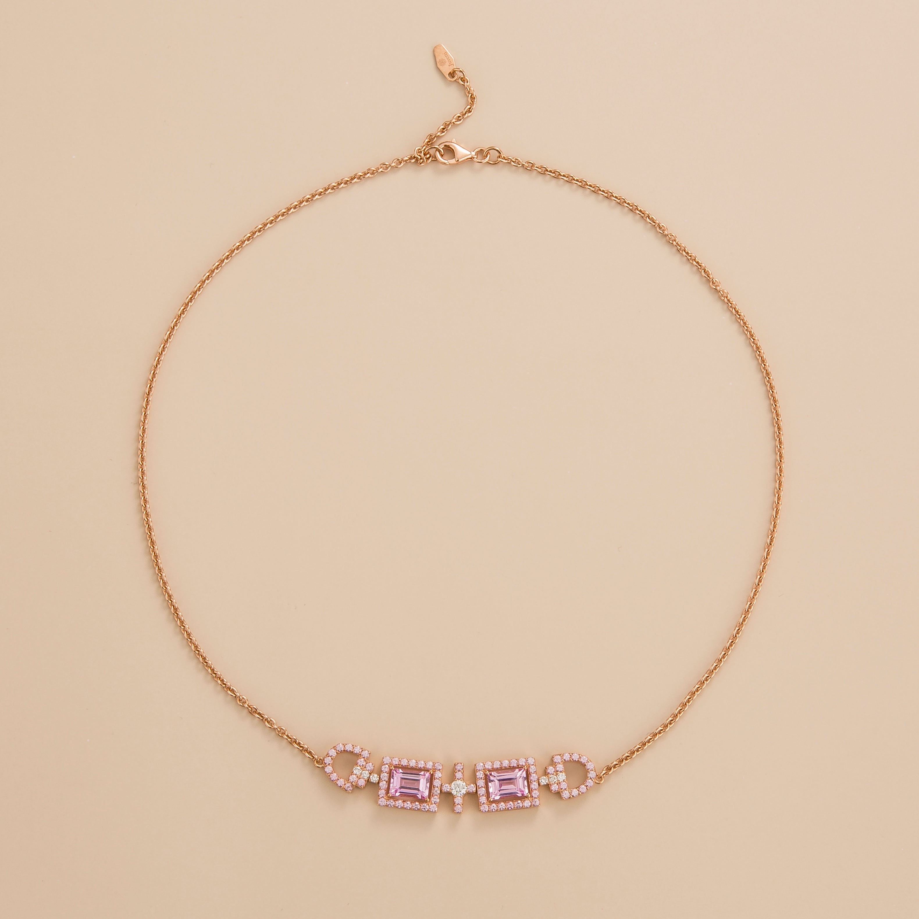 Ciceris necklace in 18K pink gold vermeil set with lab grown diamond and pink sapphire By Juvetti Jewellery London