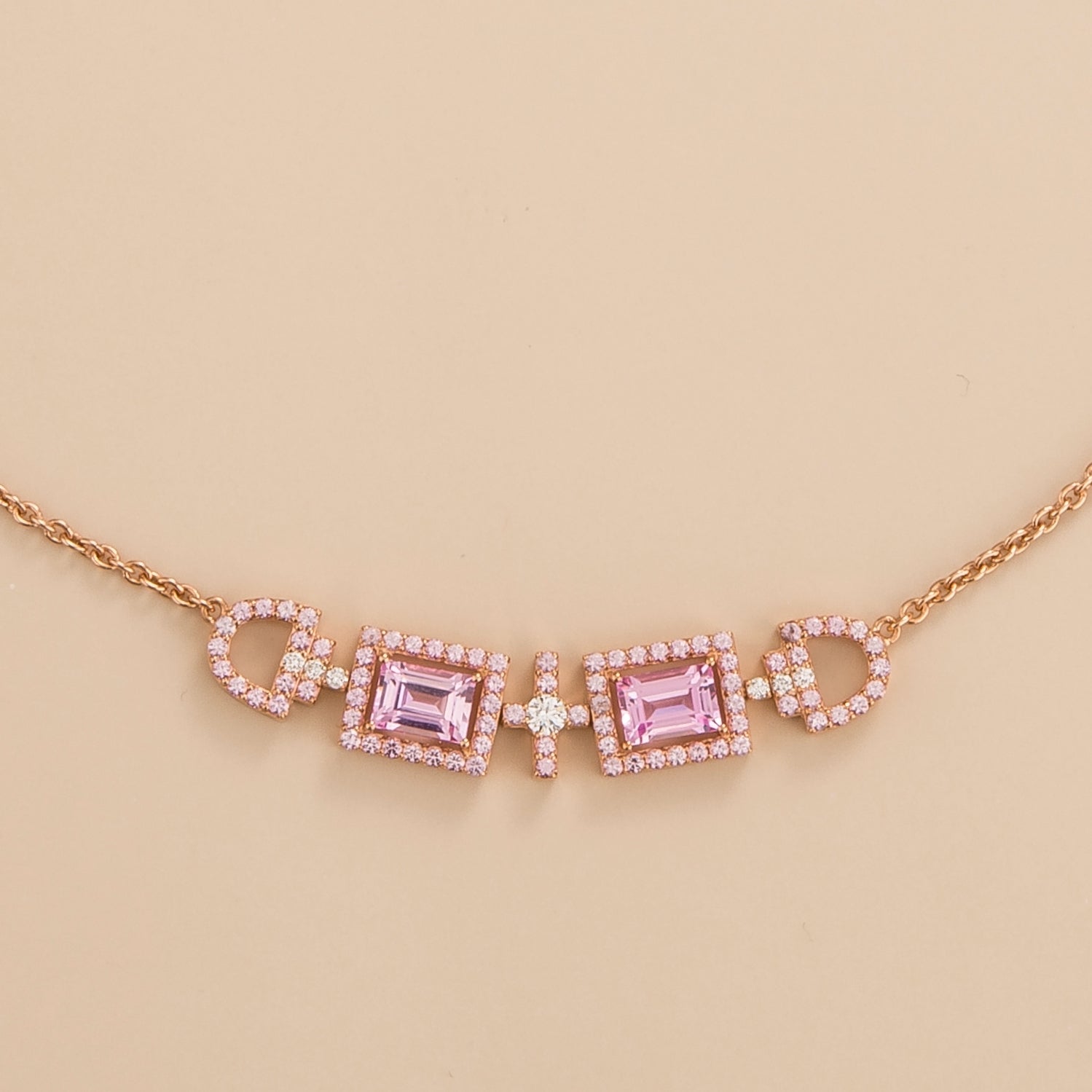 Ciceris necklace in 18K pink gold vermeil set with lab grown diamond and pink sapphire By Juvetti Jewellery London