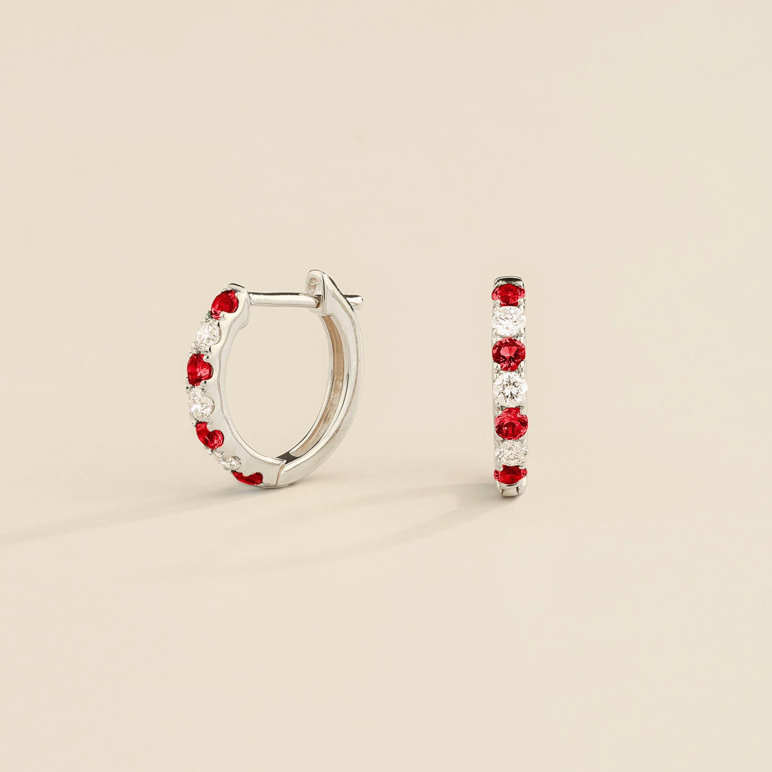 Ciclo White Gold Huggie Earrings set with Ruby & Diamond