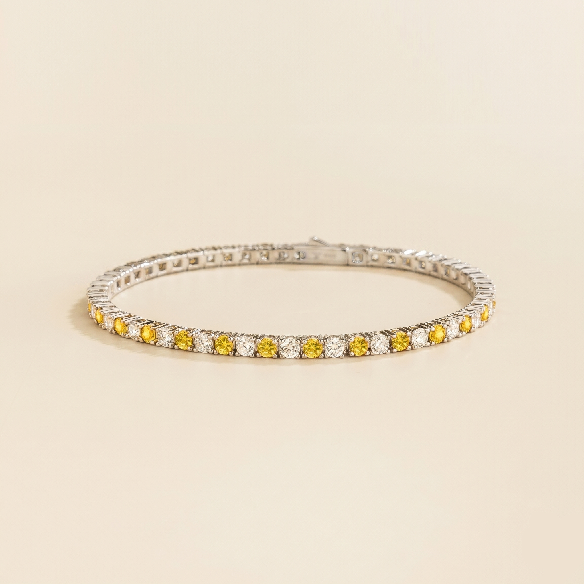 Ciclo Yellow Sapphire & Diamond Round Tennis Bracelet in White Gold