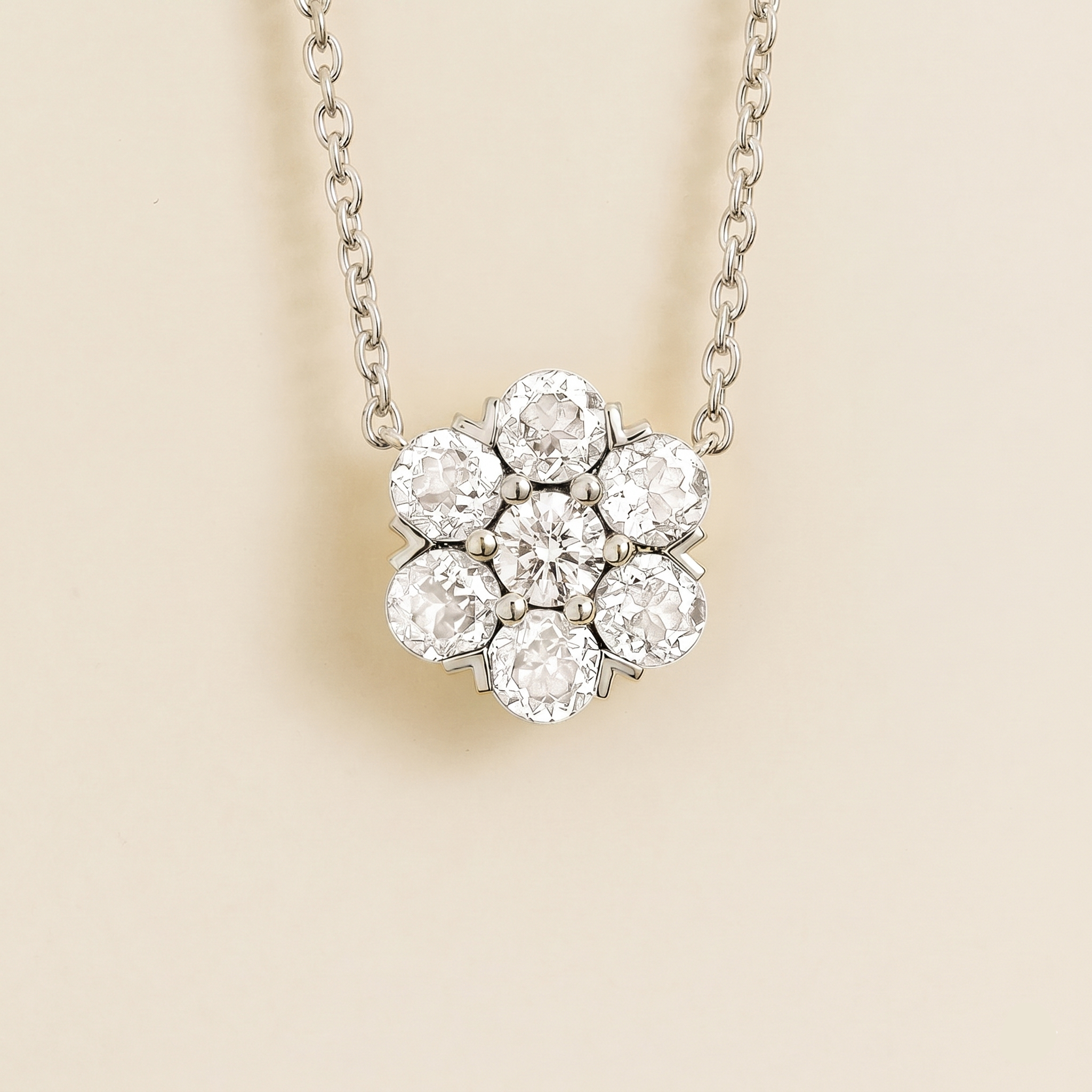 Cinq Diamond Flower Pendant Necklace In White Gold
