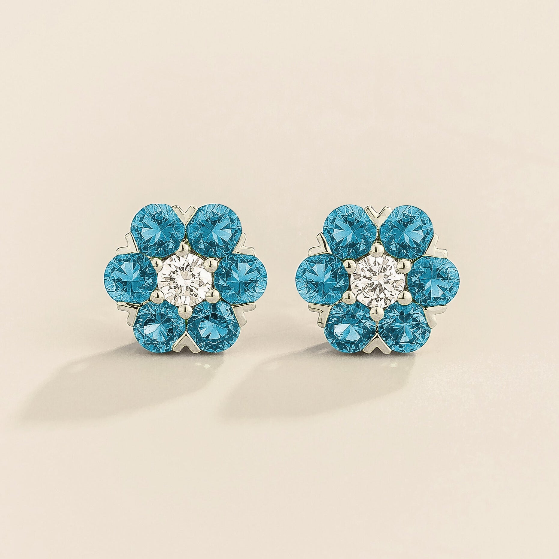 Cinq White Gold Earrings Diamond & Aqua Sapphire