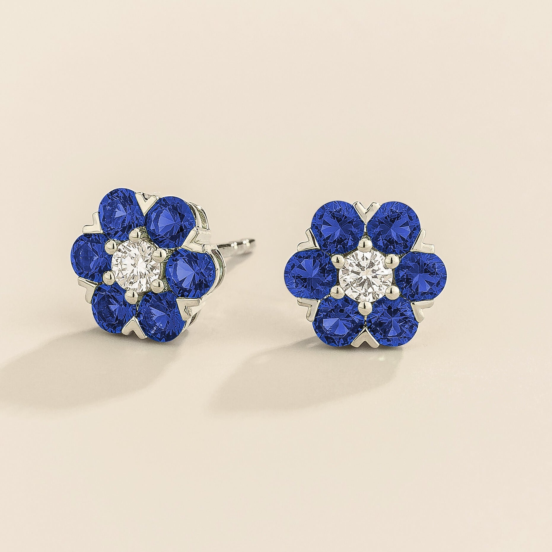Cinq White Gold Earrings Diamond & Blue Sapphire