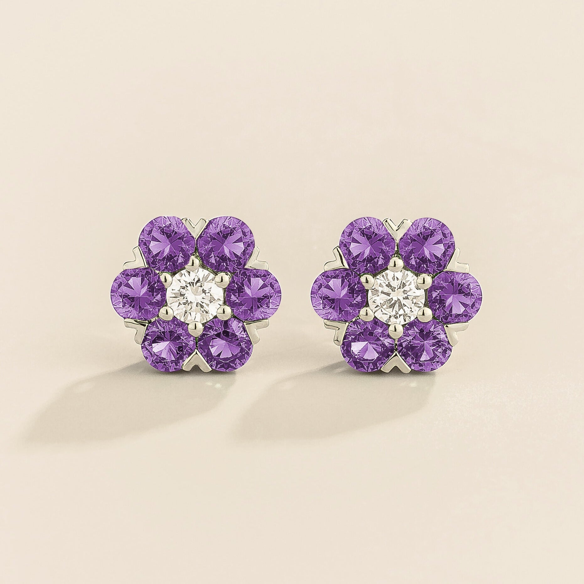 Cinq White Gold Earrings Diamond & Purple Sapphire