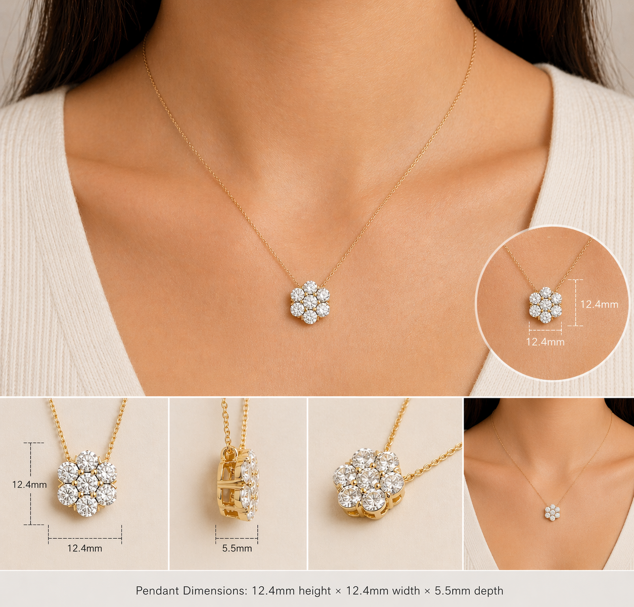 Cinq Diamond Flower Pendant Necklace In White Gold