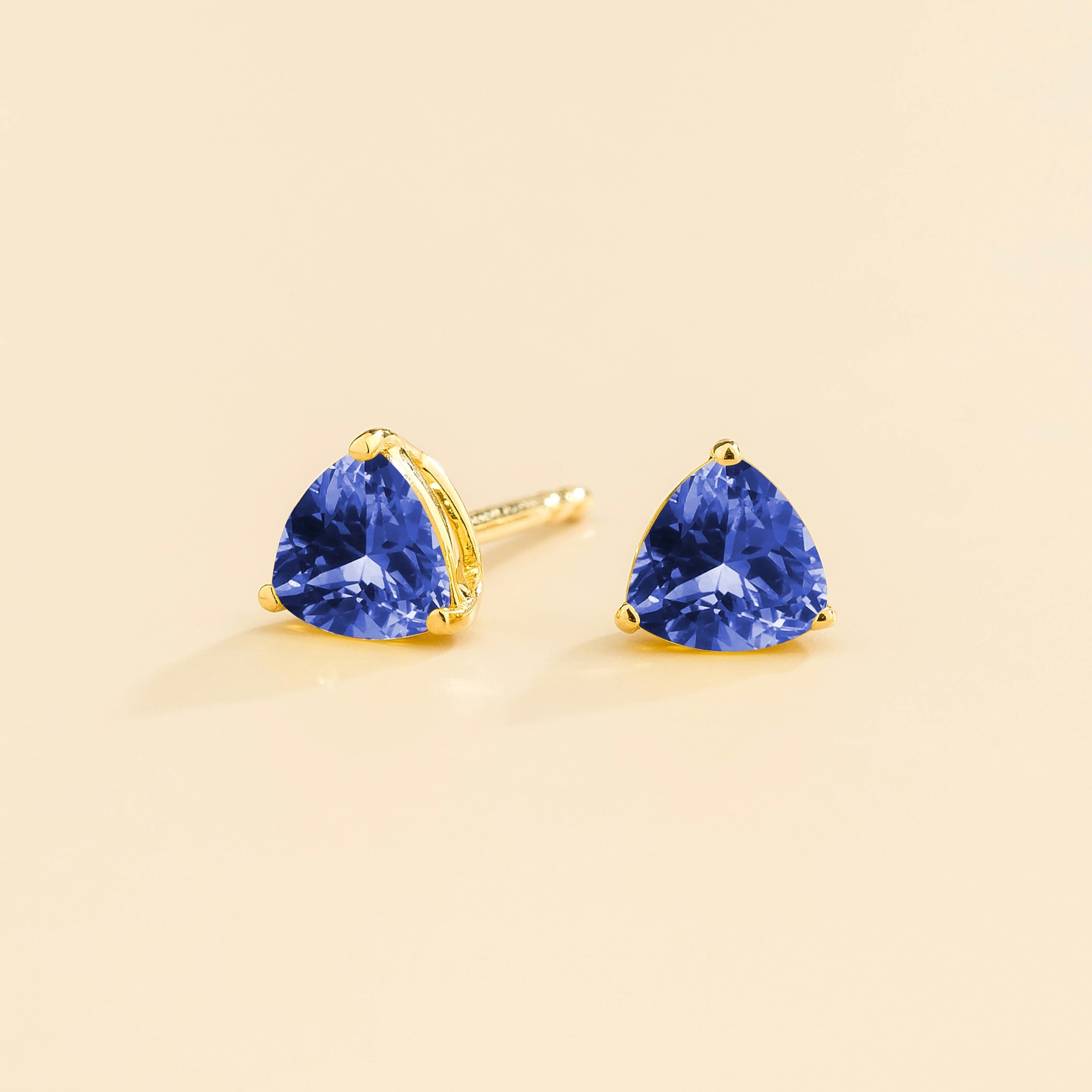 Trillion Blue Sapphire Stud Earrings in Gold