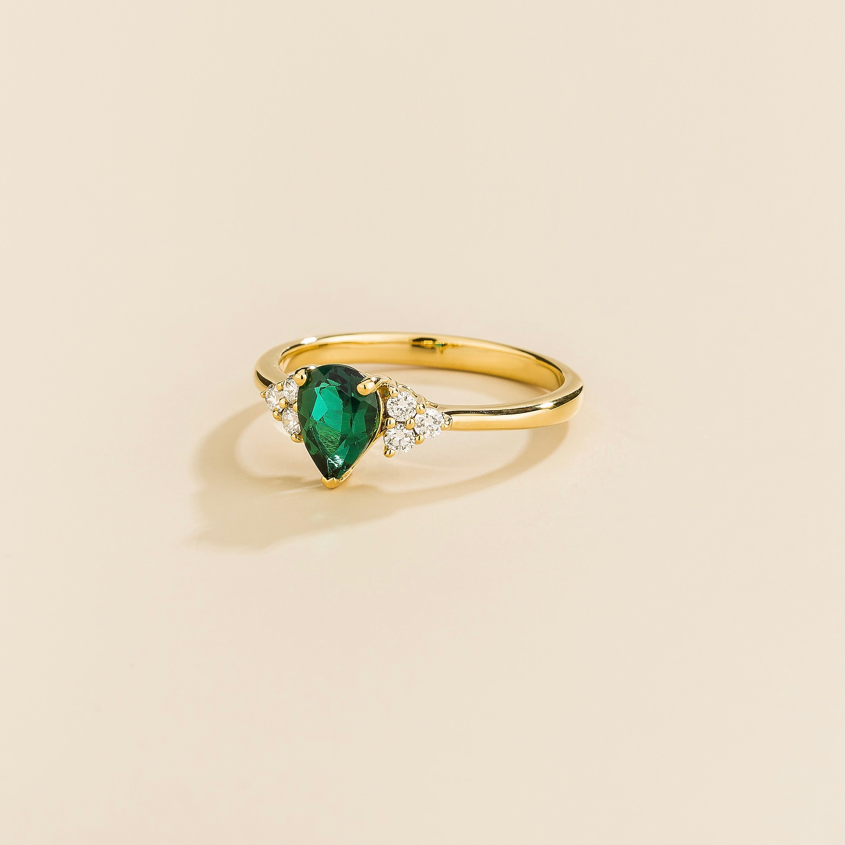 Nora Emerald & Diamond Pear Cut Ring in Gold