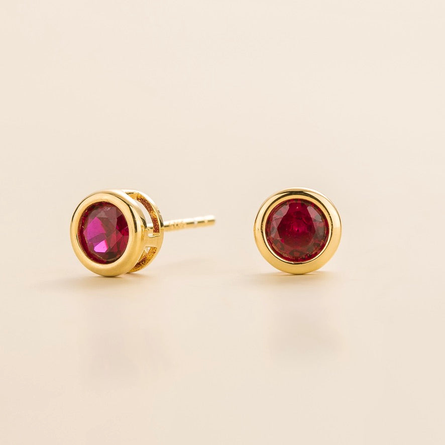 Margo Ruby Round Bazel Set Gold Earrings