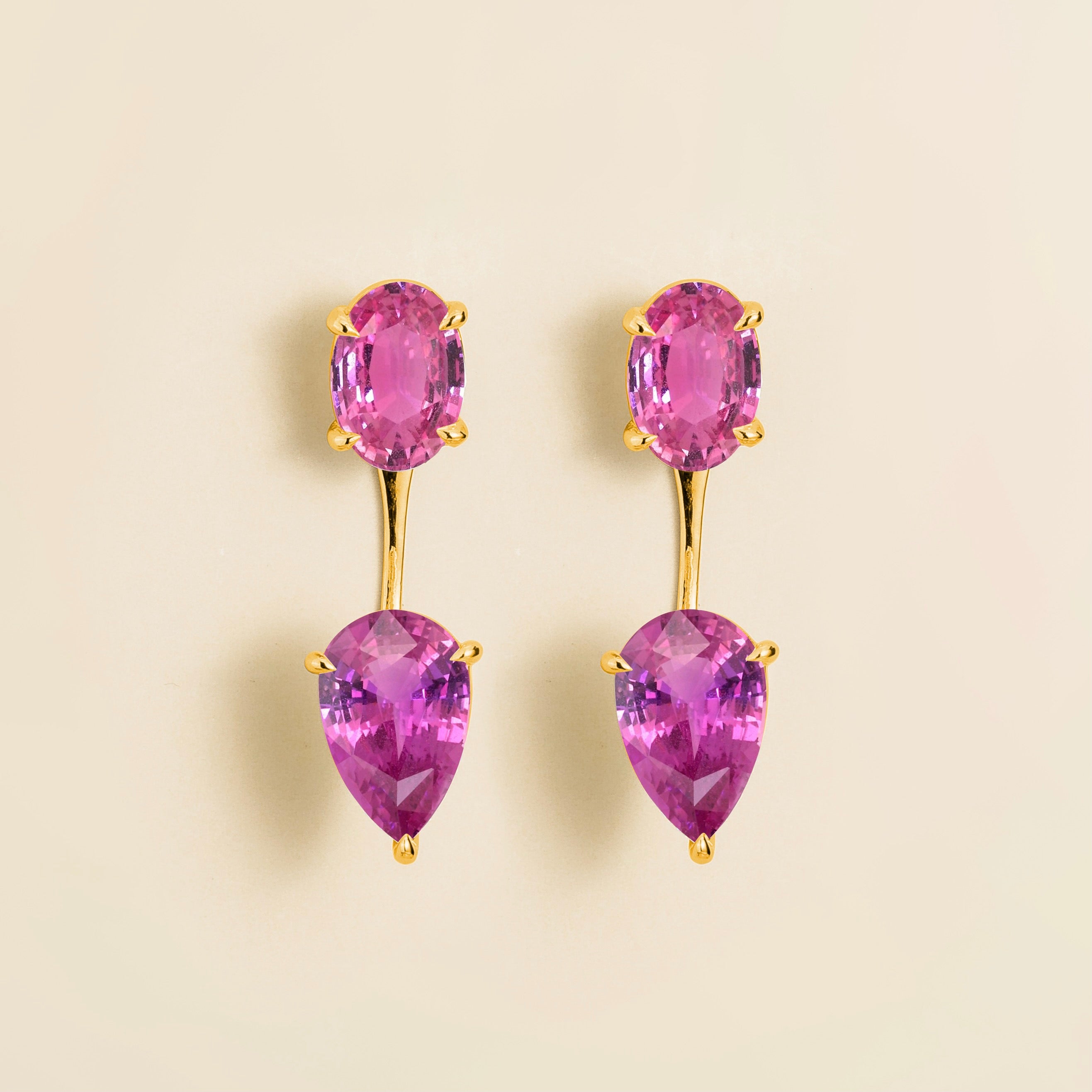 Juli Pink Sapphire Convertible Drop Earrings in Gold