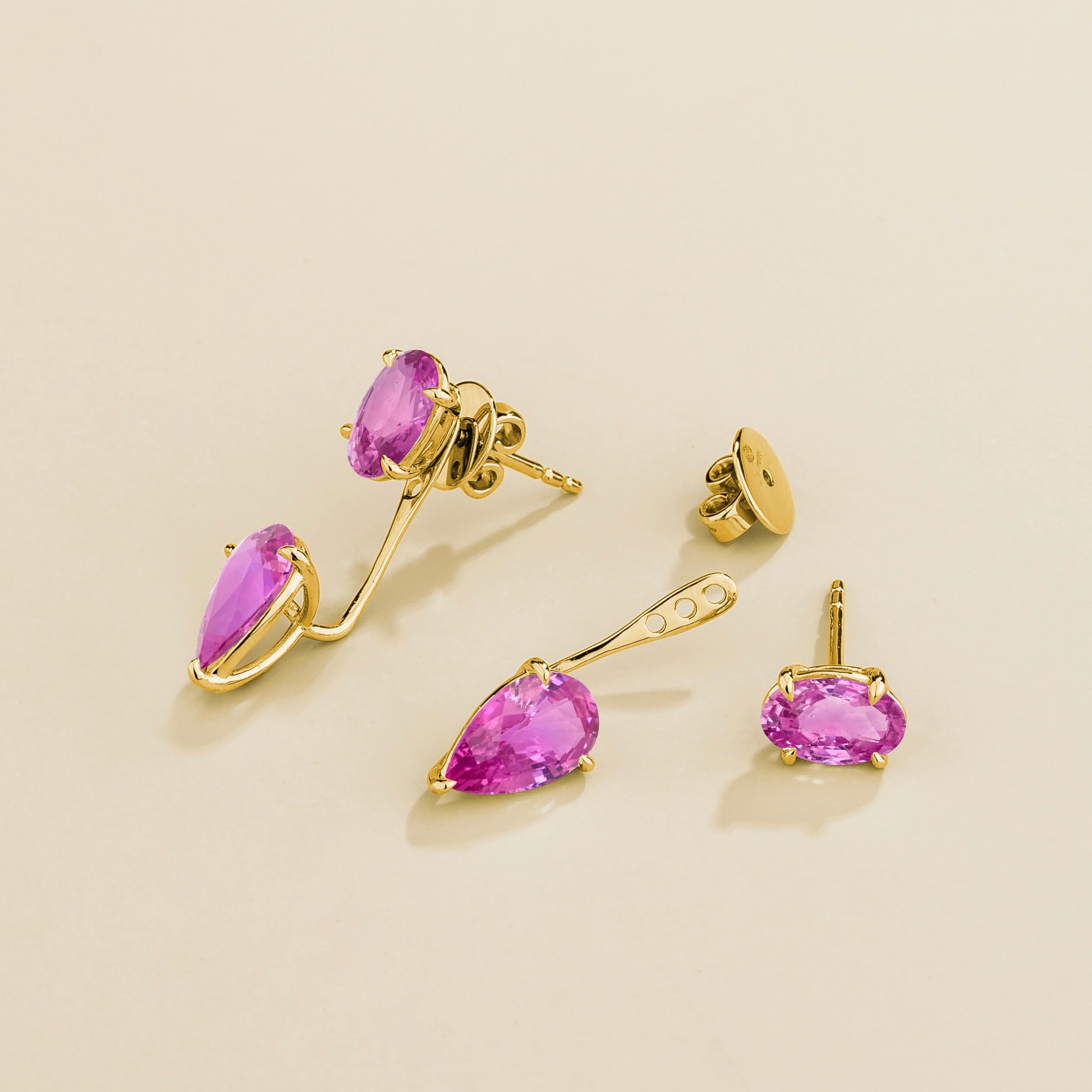 Juli Pink Sapphire Convertible Drop Earrings in Gold
