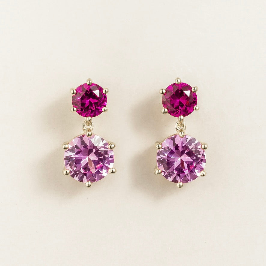 Aeter Round Pink Sapphire Drop Earrings In White Gold