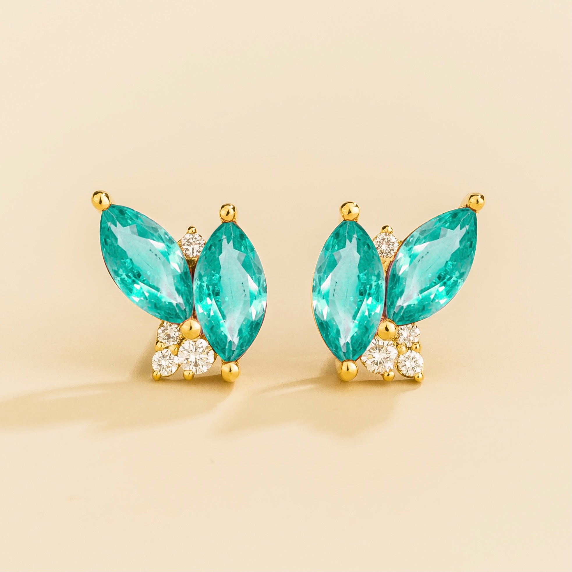 Vento Marquise Paraiba & Diamond Cluster Stud Earrings in Gold